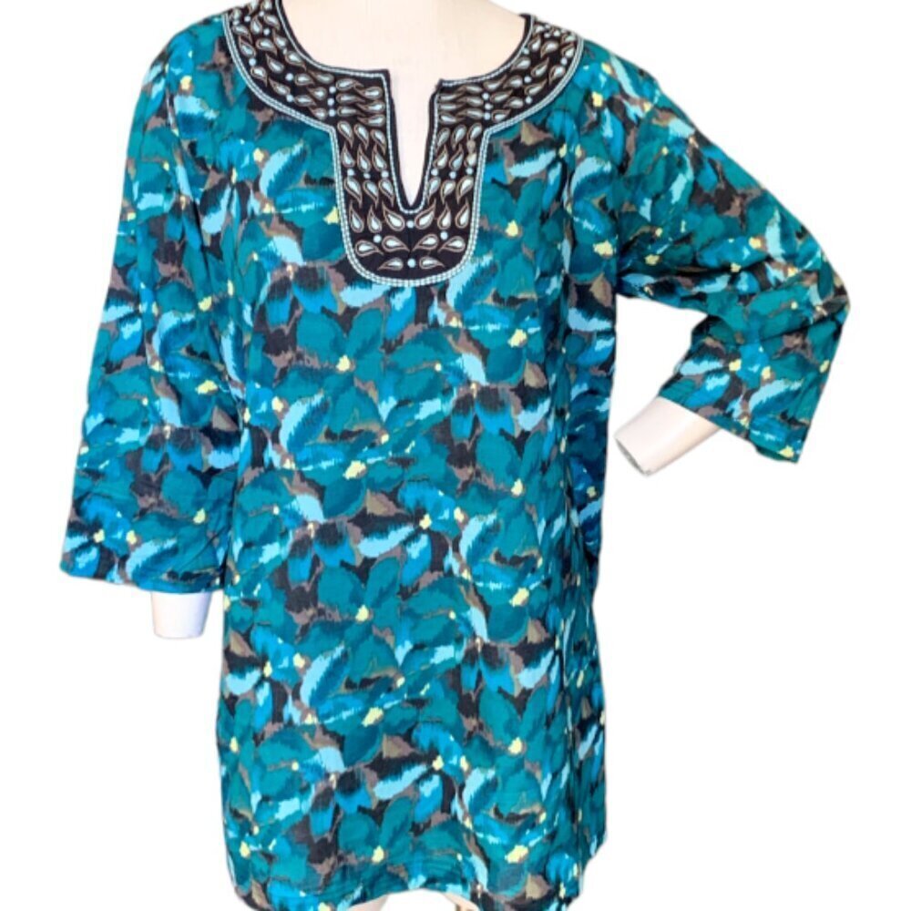 Jaclyn Smith Embroidered 100% Cotton Tunic Top Plus Sz 1X‎ #91C